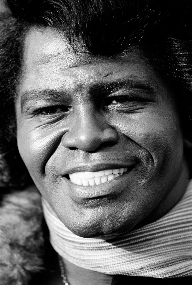 James Brown photographed during a radio interview to promote a record